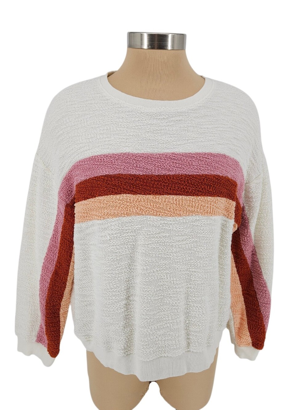 Faherty Vista Stripe Shirt Ivory Long Sleeve Textured Knit Pullover XL